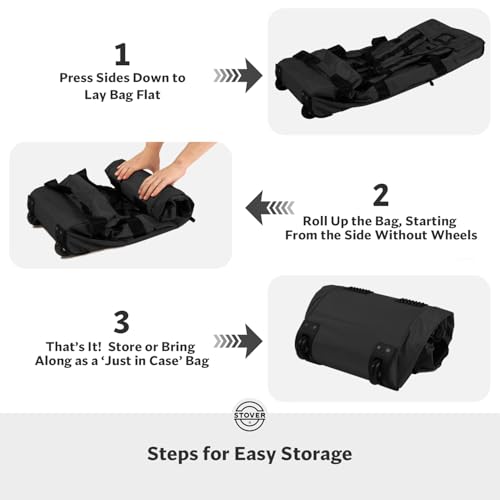 STOVER 45/80/100L Rolling Duffel Bag with Wheels, X-Large Durable Travel Duffle + Toiletry Bag, Heavy Duty, Packable with Shoulder Straps- Use as Luggage or Backpack, Men/Women (Black) - color: Black