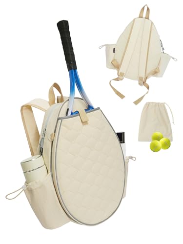 Tennis Backpack for Women and Men, Holds 1-2 Rackets, Lightweight Water-Resistant Tennis Bag for Pickleball and Badminton - color: Cream