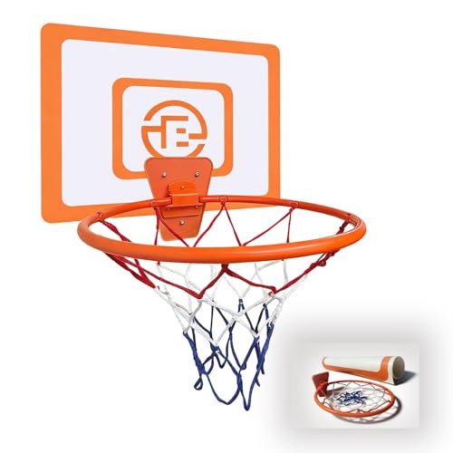 Indoor Basketball Hoop with Decorative Backboard Sticker, Wall-Mounted Silent Rim for Family Fun and Quiet Basketball Practice at Home(No Basketball)