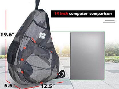 Tennis Bag for Men Women, Racquetball Pickleball Paddle Squash Sling Bags Crossbody Sports Backpack Adult with USB Charge Port - color: Camouflage