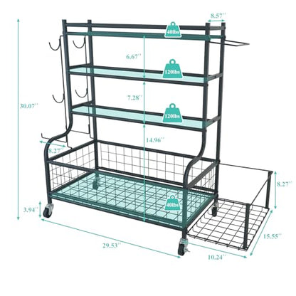Dumbbell Rack, Weight Rack for Kettlebells, Storage Holder for Yoga and Workout Equipment, Home Gym Storage Rack with Wheels,Hooks and Mesh Top