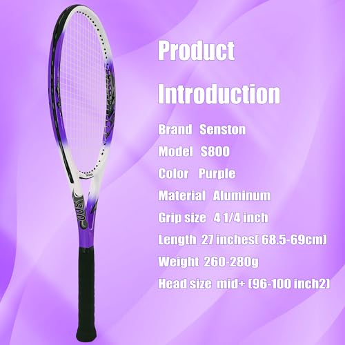 Senston 27 inch Tennis Racket for Adults 1 Pack Tennis Racket Set Tennis Overgrip, Vibration Damper - color: purple