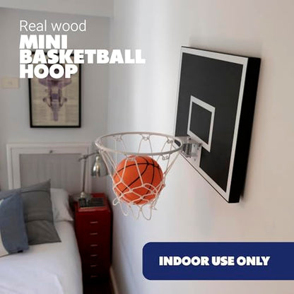 CALIKIWIPROS Mini Basketball Hoop Set Pro League Decorative Solid Wood Wall Mount, Includes 9’ Hoop & 5 mini Basketballs, Classic Look with Colors Matching Some pro Teams. - style: Pro Jr Black white