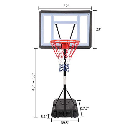 Ktaxon Poolside Basketball Hoop, Adjustable Height 45-53" Swimming Pool Upgraded Portable Basketball Hoop Stand with Fillable Base