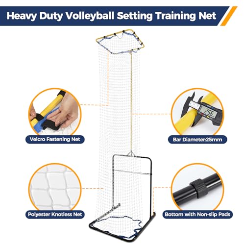 Volleyball Setter Training Equipment 8 Adjustable Heights,Sturdy and Durable 130inch Volleyball Setter Training Net 6 Adjustable Angles for Indoor and Outdoor Training - color: Yellow