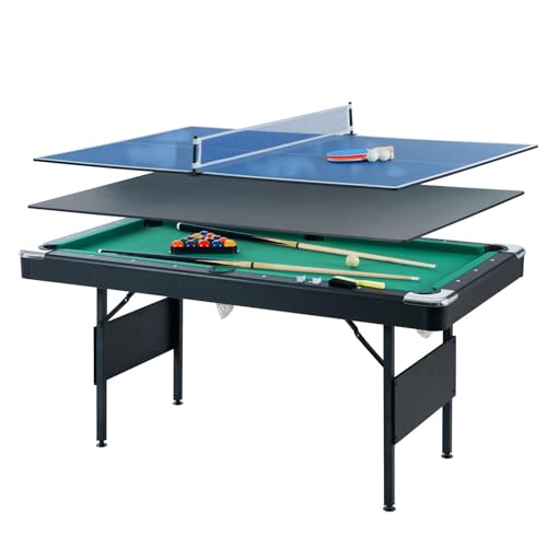 3 in 1 Pool Table Ping Pong Dining Table Combo,63.8 Foldable Billiard Tables/Table Tennis, Multi Game Table, with Billiard and Tennis Paddles Accessories