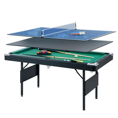3 in 1 Pool Table Ping Pong Dining Table Combo,63.8 Foldable Billiard Tables/Table Tennis, Multi Game Table, with Billiard and Tennis Paddles Accessories