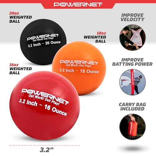 PowerNet 3.2"" 9 Pack Weighted Training Balls for Hitting Batting, Build Strength & Muscle, Improve Technique, Training Equipment for Throwing, 12 to 20 oz Softball Size Weighted Balls