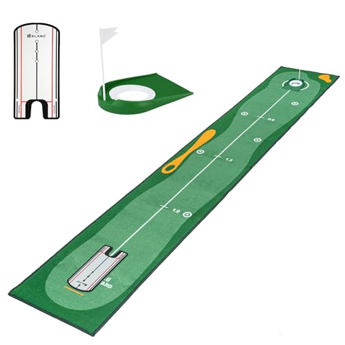 GLANC Golf Putting Practice Mat Set with Alignment Mirror & Cup, 20 in X 10 ft Training Aid Mat, Anti-Slip Backing Golf Putting Green for Indoor and Outdoor Use - color: Green Pattern Mat