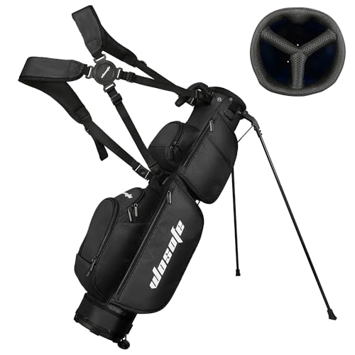 Lightweight Golf Stand Bag - 3-Way Dividers, Fits 5-9 Clubs - Small Sunday Bag for Men & Women, Par 3, Driving Range & Executive Courses - Waterproof, Dual Straps & Rain Cover Included - color: Black Par 3 Golf Stand bag