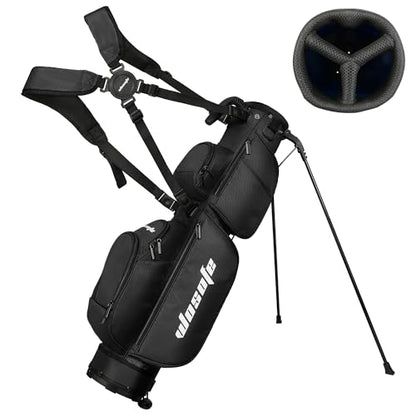 Lightweight Golf Stand Bag - 3-Way Dividers, Fits 5-9 Clubs - Small Sunday Bag for Men & Women, Par 3, Driving Range & Executive Courses - Waterproof, Dual Straps & Rain Cover Included - color: Black Par 3 Golf Stand bag