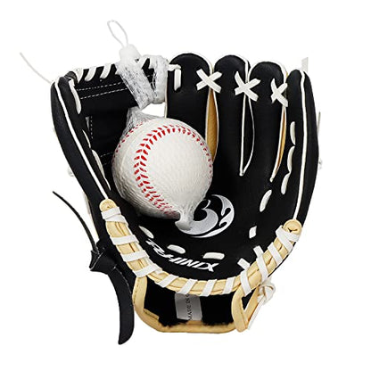 PHINIX Tee Ball Glove with Soft Baseball for Kids Play & Training 8.5"-10" - color: Right Hand Throw-Black/Cream/White, size: 8 1/2 "