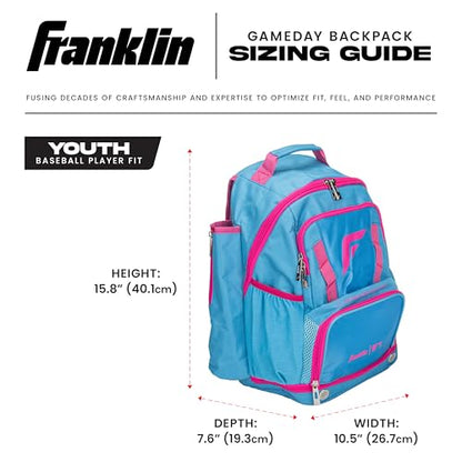 Franklin Sports Gameday Baseball + Fastpitch Softball Backpacks - Adult + Youth Bat Bags for Equipment - Waterproof Batpacks - color: Blue/Pink