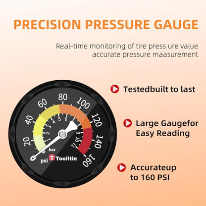 TOOLITIN Floor Bike Pump with Gauge,160 Psi High Pressure,Bicycle Pump Compatible with Presta and Schrader Valve,Bike Tire Pump for Road Bike,MTB,Hybrid,Balls