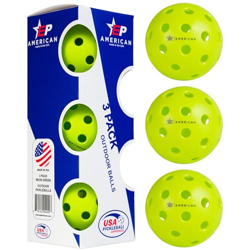 EPAMERICAN Outdoor Pickleballs USAPA Approved — Pickle Balls for Outdoor Play | No Dead Spots, Consistent Bounce | Injection Molded Pickleball Balls Made in USA - color: Neon Green 3 Pack, size: 3 Pack