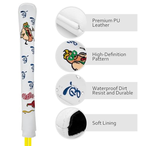 Golf Alignment Stick Cover Hot Dog Design Premium Leather Golf Cover for Alignment Stick Holds 2 Sticks, White