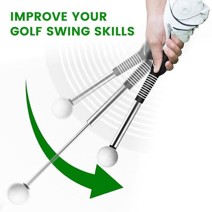 Seticek Retractable Golf Swing Trainer,Golf Grip Trainer with Arm Band for Right-Handed Golfers,Rhythm Click Sound Warm Up Golf Tempo Stick,Indoor/Outdoor - color: Black-Golf Swing Trainer