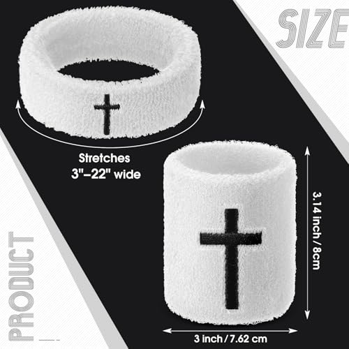 Soulchen 4 pcs Cross Bicep Bands Wrist Bands Christian Arm Sweat Wristbands Absorbent Armband for Men Women Football Baseball Players Sports Activities Supplies - color: White