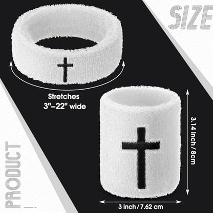 Soulchen 4 pcs Cross Bicep Bands Wrist Bands Christian Arm Sweat Wristbands Absorbent Armband for Men Women Football Baseball Players Sports Activities Supplies - color: White