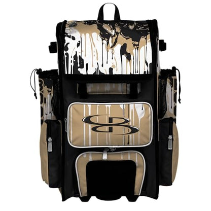 Boombah Superpack Hybrid Rolling Bat Bag - Wheeled & Backpack Version - Graffiti Drip - Multiple Color Options - color: Black/Vegas Gold/White