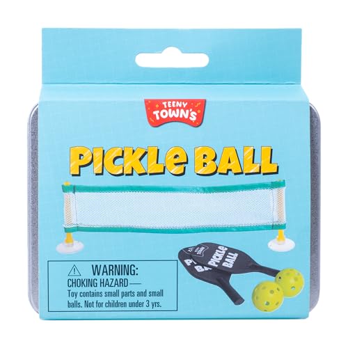 Fizz Creations Teeny Town Pickle Ball – Miniature Pickleball Set with 2 Mini Bats, Net & 2 Tiny Balls – Compact Indoor & Outdoor Game for Kids & Adults – Fun Gift for Family & Friends