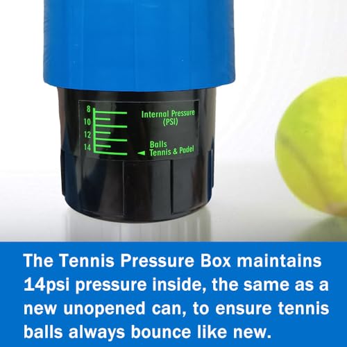Tennis Ball Keeper-Tennis Ball Pressurizer and Storage Box, 14 PSI, Restores 3 Tennis Balls to Like-New Bounce, Blue