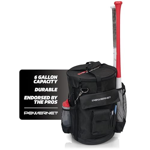 PowerNet Baseball Softball Coaching Bucket Caddy Cover, Multiple Pockets Carry Gameday Essentials, 3 Styles for 6 Gallon Bucket Organization Including All Terrain Wheeled - color: Shoulder Bucket Caddy