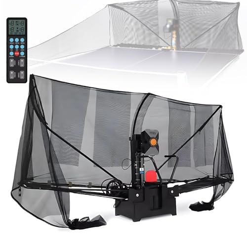 Ping Pong Machine with Catch Net Automatic Table Tennis Trainer for Indoor Sports Training Ball Launcher for Practice with Adjustable Spin and Remote Control