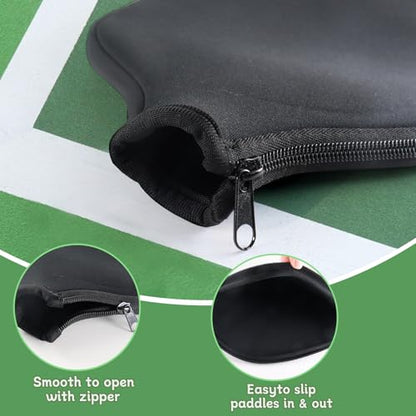 WAQYGZO 2 PCS Pickleball Paddle Covers Black Neoprene Paddle Cover Universal 8.26 x 11.8Inch Zippered Universal Racket Sleeve Paddle Storage Bag Fits USAPA Standard Pickleball Racquets