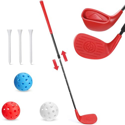 Realspring Backyard Golf Club Set Adjustable Golf Club for Backyard Game Plastic Chipping Clubs Plastic Balls Outdoor Indoor Training Practice Gift for Adults(Red,Left Hand) - style: Left Hand