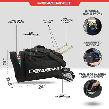 PowerNet Pro Duffle Bag, Softball Baseball Bag, Baseball Gear Bag, Baseball Bat Bag with Internal Bat Sleeves, Baseball Bags with Padded Strap & Pockets - style: 6-pack