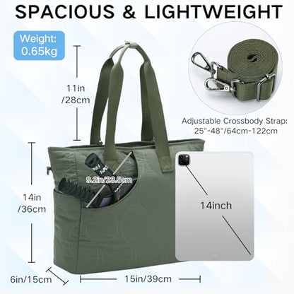 VASCHY Pickleball Tote Bags For Women With Fence Hook, Quilted Puffer Pickleball Paddle Holder Case Gym/Sports Tote - color: Dark Green