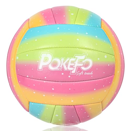 Volleyball,Soft Indoor Outdoor Volleyballs for Kids/Youth/Adults/Elders Gym Games Beach Play and Training（ Official Size 5） - color: rose-Rainbow