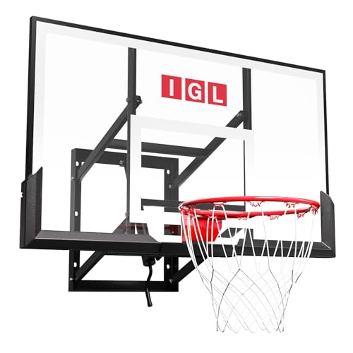 IGL In ground Basketball Hoops Outdoor, 10ft Height Adjustable Basketball Goal In ground with Shatterproof Backboard and Pro-Style Rim - size: 54 inch Backboard - Wall Mount