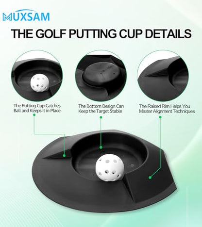 MUXSAM 6 Pieces All-Direction Putter Cups Practice Black Golf Putting Cup Golf Training Cup Golf Practicing Hole Putting Aid Putter Training Aid Fit for Beginner Golf Training Accessory
