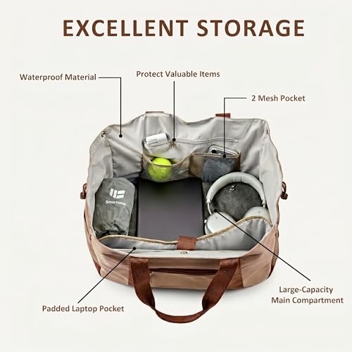 Smartway Pickleball Tote Bag for Women, Stylish Tennis Bag with Detachable Paddle Pocket, Waterproof Large Capacity Court Shoulder Bag for Gym, Daily & Weekend Trips, Men Ideal Pickleball Gifts - color: Brown
