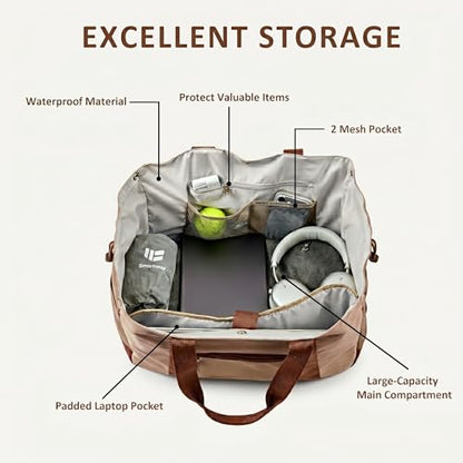Smartway Pickleball Tote Bag for Women, Stylish Tennis Bag with Detachable Paddle Pocket, Waterproof Large Capacity Court Shoulder Bag for Gym, Daily & Weekend Trips, Men Ideal Pickleball Gifts - color: Brown