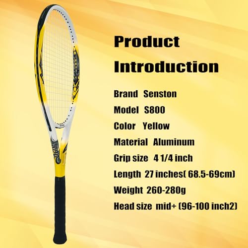 Senston 27 inch Tennis Racket for Adults 1 Pack Tennis Racket Set Tennis Overgrip, Vibration Damper - color: yellow