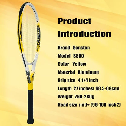 Senston 27 inch Tennis Racket for Adults 1 Pack Tennis Racket Set Tennis Overgrip, Vibration Damper - color: yellow