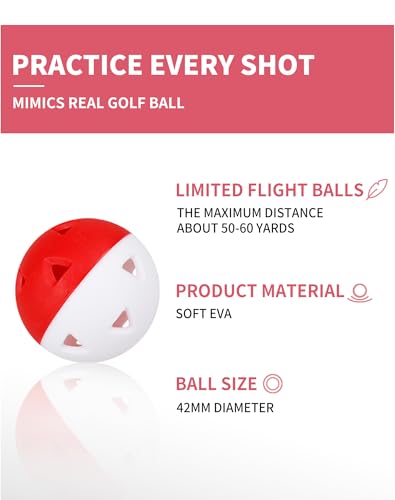 70 Pack Practice Golf Balls, 42mm Rubber Golf Training Ball, Hollow Airflow Limited Flight, Mini Soft Plastic Balls for Home Putting or Backyard Swing, Driving Range Indoor or Outdoor, Women & Men