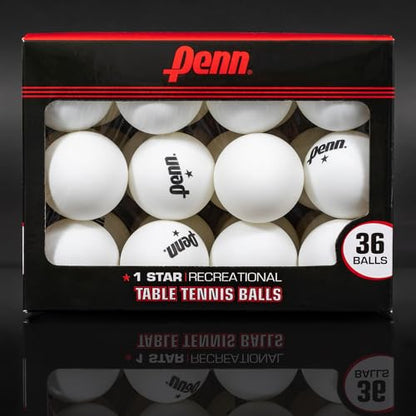 Penn 40mm 1-Star White Ping Pong Balls, Box of 36 Official Tournament Size Table Tennis Balls - size: 40mm