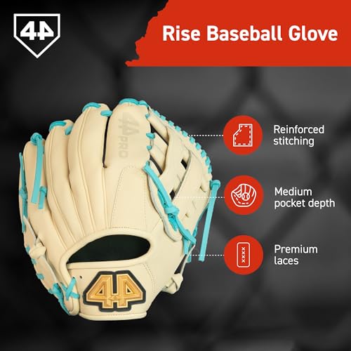 44 PRO BB Stock Rise Baseball Glove for Youth & Little Leagues, Age 8-12, Infield & Outfield, 11.5", H-Web, Easy Break-in, Narrow Fit & Lightweight Design