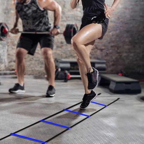 GHB Pro Agility Ladder 2 Pack Agility Training Ladder Speed 12 Rung 20ft with Carrying Bag (Green and Blue)