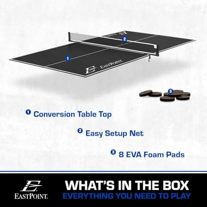 EastPoint Foldable Table Tennis Conversion Top - 9 ft x 5 ft, Blue - Zero-Assembly Ping Pong Table Topper - Tournament-Grade Bounce on Tennis Surfaces - Complete Net & Posts for Ping Pong Play