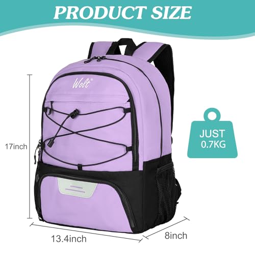 WOLT Soccer Backpack Soccer Bag with Ball Holder & Shoes Compartment, Sport Equipment Bags For Football, Basketball, Volleyball, Gym - color: Purple