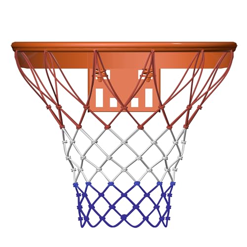 THUNDERBAY 18 inch Standard Double Spring Flex Reinforced Wall Mounted Basketball Rim, Two Nylon Nets Include One Nightlight Basketball Net - style: Basketball Rim with 1/2" Net Steel Braces