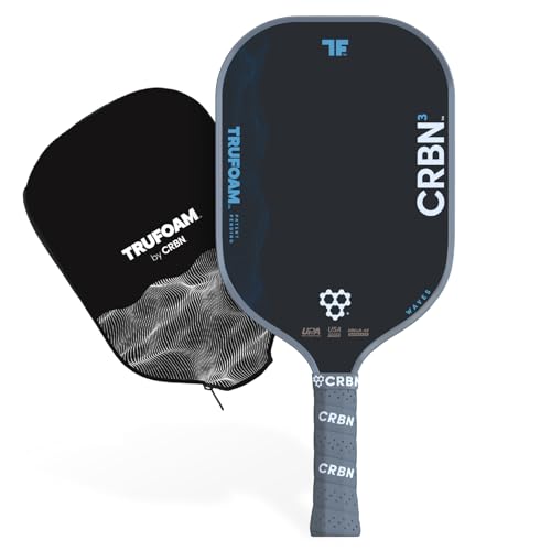 CRBN Pickleball - TruFoam Waves Paddle - Carbon Fiber Pickleball Paddle - 100% Foam Core Designed for Maximum Power, 14mm - color: CRBN 3 - Elongated