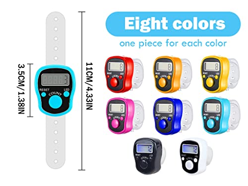 8PCS Electronic Finger Counter, LED Electronic Handheld Tally Counter, 5-Digit Counters Clicker, Lap Track Handheld Counter with Ring, for Golf Sports Fitness Exercise Warehouse(8 Colors)