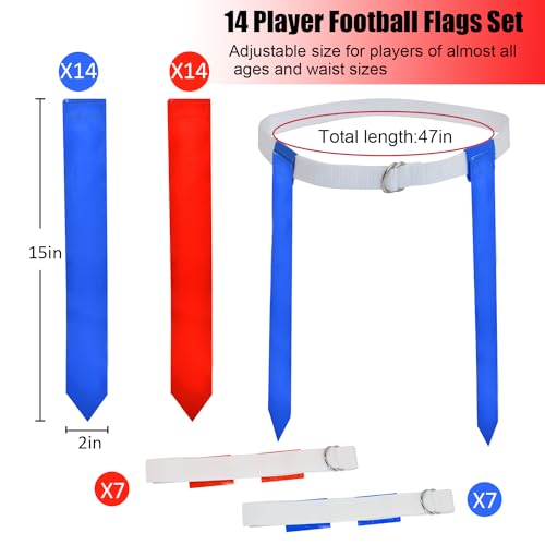 Flag Football Set, 14 Player/ 28 Player Football Flags and Belts Set, Includes Belts, Football Flags, Cones - color: 14 Players