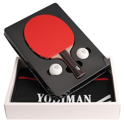 Ping Pong Paddle - 7-ply Carbon Fiber Blade - 2mm Premiere Sponge for a Larger Sweet Spot - Flared Handle for Increased Control - Performance Table Tennis Racket Set
